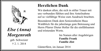 Traueranzeige von Else Morgenroth von Odenwälder Echo