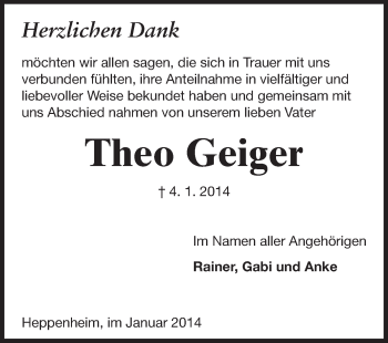 Traueranzeige von Theo Geiger von Starkenburger Echo
