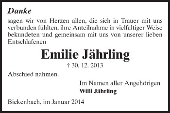 Traueranzeige von Emilie Jährling von Echo-Zeitungen (Gesamtausgabe)