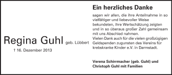 Traueranzeige von Regina Guhl von Echo-Zeitungen (Gesamtausgabe)
