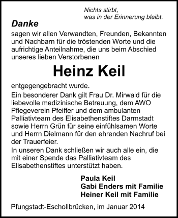 Traueranzeige von Heinz Keil von Echo-Zeitungen (Gesamtausgabe)