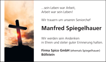 Traueranzeige von Manfred Spiegelhauer von Odenwälder Echo