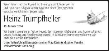 Traueranzeige von Heinz Trumpfheller von Odenwälder Echo