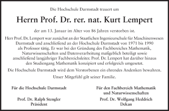 Traueranzeige von Kurt Lempert von Echo-Zeitungen (Gesamtausgabe)
