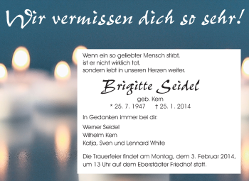 Traueranzeige von Brigitte Seidel von Echo-Zeitungen (Gesamtausgabe)