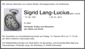 Traueranzeige von Sigrid Lang-Lucius von Echo-Zeitungen (Gesamtausgabe)