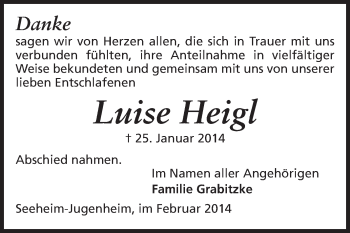 Traueranzeige von Luise Heigl von Echo-Zeitungen (Gesamtausgabe)