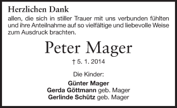 Traueranzeige von Peter Mager von Echo-Zeitungen (Gesamtausgabe)