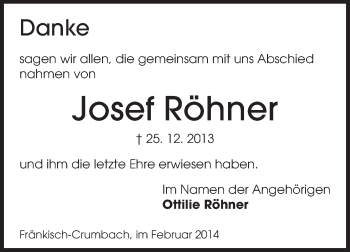 Traueranzeige von Josef Röhner von Echo-Zeitungen (Gesamtausgabe)
