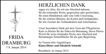 Traueranzeige von Frida Dramburg von Odenwälder Echo