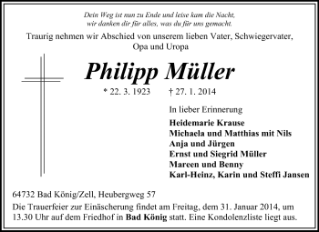 Traueranzeige von Philipp Müller von Odenwälder Echo