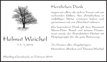 Traueranzeige von Hannelore Weichel von Odenwälder Echo
