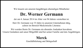 Traueranzeige von Werner Germann von Echo-Zeitungen (Gesamtausgabe)