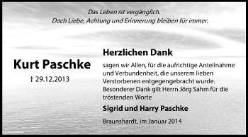 Traueranzeige von Kurt Paschke von Echo-Zeitungen (Gesamtausgabe)