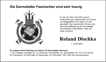 Traueranzeige von Roland Dischka von Echo-Zeitungen (Gesamtausgabe)