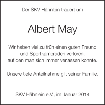 Traueranzeige von Albert May von Echo-Zeitungen (Gesamtausgabe)