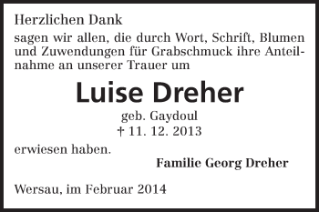 Traueranzeige von Luise Dreher von Odenwälder Echo