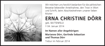 Traueranzeige von Erna Christine Dörr von Rüsselsheimer Echo, Groß-Gerauer-Echo, Ried Echo