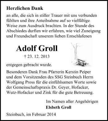Traueranzeige von Adolf Groll von Odenwälder Echo