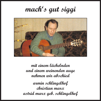 Traueranzeige von Siggi  von Echo-Zeitungen (Gesamtausgabe)