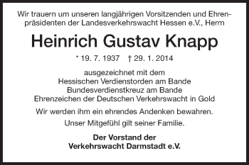 Traueranzeige von Heinrich Gustav Knapp von Echo-Zeitungen (Gesamtausgabe)