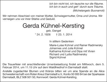 Traueranzeige von Gerda Kühnel-Kersting von Echo-Zeitungen (Gesamtausgabe)