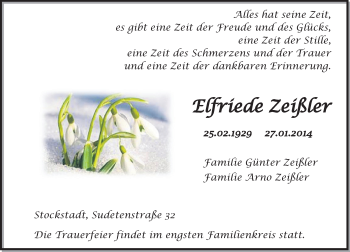 Traueranzeige von Elfriede Zeißler von Echo-Zeitungen (Gesamtausgabe)