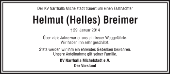 Traueranzeige von Helmut Breimer von Odenwälder Echo