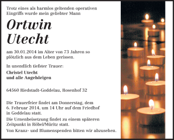 Traueranzeige von Ortwin Utecht von Echo-Zeitungen (Gesamtausgabe)
