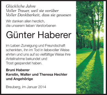 Traueranzeige von Günter Haberer von Odenwälder Echo