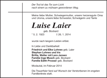 Traueranzeige von Luise Laier von Echo-Zeitungen (Gesamtausgabe)