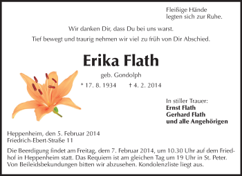 Traueranzeige von Erika Flath von Starkenburger Echo