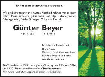 Traueranzeige von Günter Beyer von Echo-Zeitungen (Gesamtausgabe)