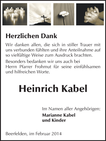 Traueranzeige von Heinrich Kabel von Odenwälder Echo