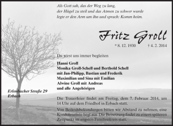 Traueranzeige von Fritz Groll von Odenwälder Echo