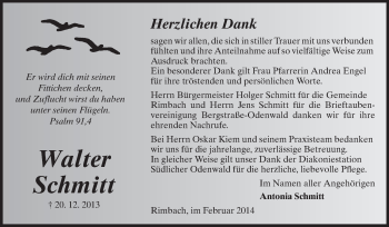 Traueranzeige von Walter Schmitt von Starkenburger Echo