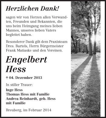 Traueranzeige von Engelbert Hess von Odenwälder Echo