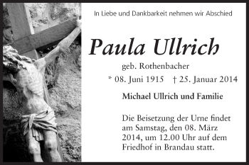 Traueranzeige von Paula Ullrich von Odenwälder Echo