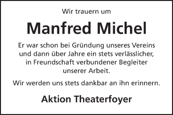 Traueranzeige von Manfred Michel von Echo-Zeitungen (Gesamtausgabe)