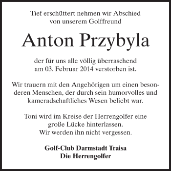 Traueranzeige von Anton Przybyla von Echo-Zeitungen (Gesamtausgabe)