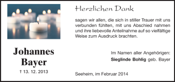 Traueranzeige von Johannes Bayer von Echo-Zeitungen (Gesamtausgabe)