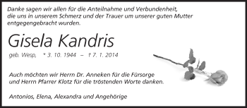 Traueranzeige von Gisela Kandris von Odenwälder Echo