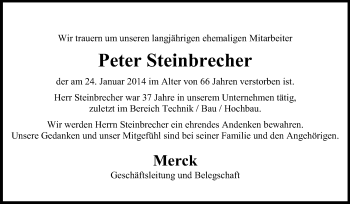 Traueranzeige von Peter Steinbrecher von Echo-Zeitungen (Gesamtausgabe)