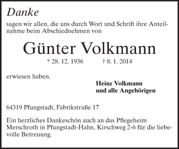 Traueranzeige von Günter Volkmann von Echo-Zeitungen (Gesamtausgabe)