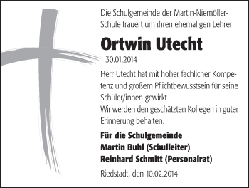 Traueranzeige von Ortwin Utecht von Echo-Zeitungen (Gesamtausgabe)