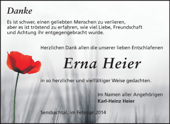 Traueranzeige von Erna Heier von Odenwälder Echo