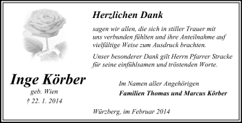 Traueranzeige von Inge Körber von Odenwälder Echo