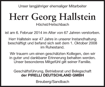 Traueranzeige von Georg Hallstein von Odenwälder Echo