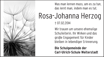 Traueranzeige von Rosa-Johanna Herzog von Echo-Zeitungen (Gesamtausgabe)