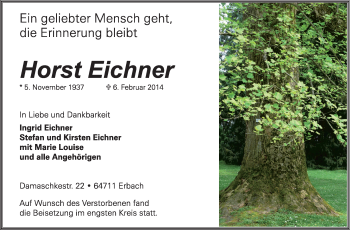 Traueranzeige von Horst Eichner von Odenwälder Echo